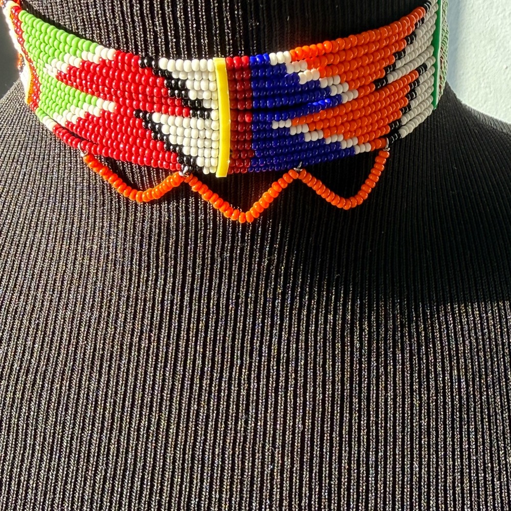African Maasai Beaded Choker Necklace Ethnic Boho Maasai Orange